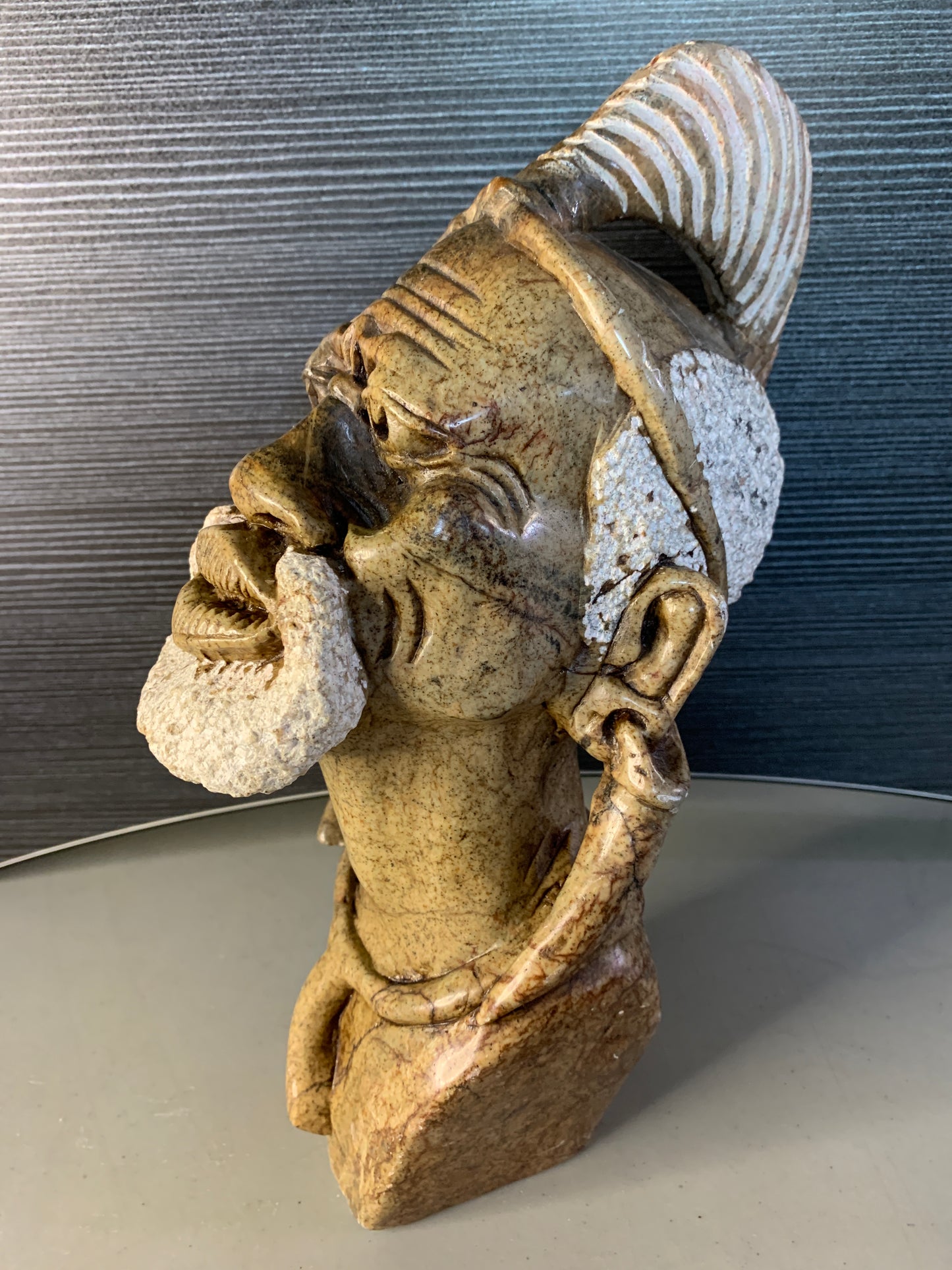 African Chieftain Head Sculpture