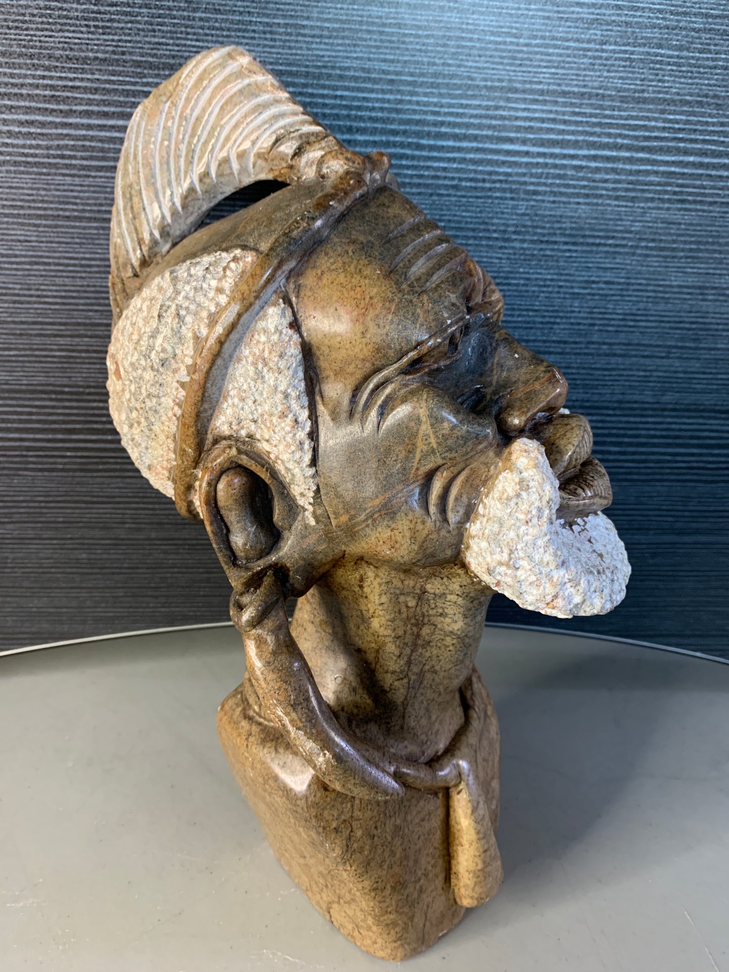 African Chieftain Head Sculpture