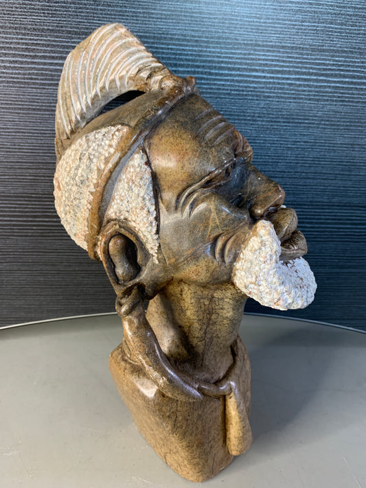 African Chieftain Head Sculpture